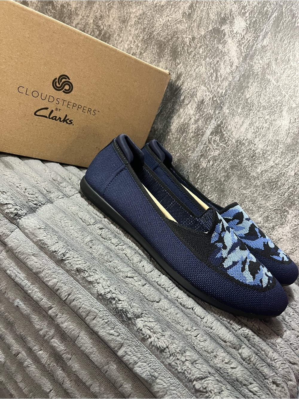 Clarks Navy & Light Blue Camo Knit Slip-On Flats